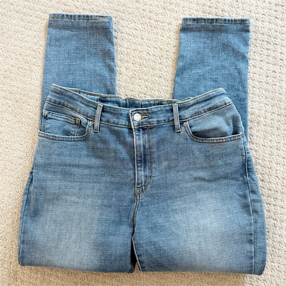 Levi's Medium Indigo Zip Fly Straight Skinny Leg Stretch Denim (Elastic Waist) - Picture 12 of 14